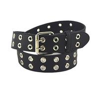 Ojal De Doble Ojal Pu Punky De Cuero De La Correa Unisex De La Correa De Cintura Hueco Remaches Cinturón De Doble Diente Hebilla Del Cinturón Para Mujeres De Los Hombres (negro)