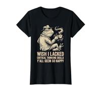 Ojalá careciera de Habilidades de Pensamiento crítico Todos ustedes parecen Tan Felices Camiseta gráfica económica, Mujer, Negro, XS
