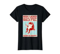 Ojalá careciera de Habilidades de Pensamiento crítico Todos ustedes parecen Tan Felices Camiseta gráfica económica, Mujer, Negro, XS