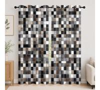 Ojales Cortina Opaca privacidad Juego de 3D Mosaico GeometríA Lavable Cortinas Termicas Aislantes 2 Paneles 117An x 229Al cm, Blanco GrisáCeo para Niños Niñas Dormitorio de Ventana Decoración