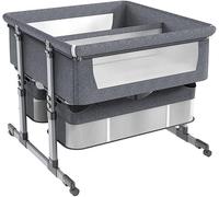 OJHFJMGH Moisés para bebés, Cama for bebé Gemela, Cuna con Cesta de Almacenamiento, Cuna portátil for bebé, mesita de Noche antiemesis Ajustable en 6 Alturas(Grey)