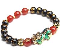 OJIJO Pulsera de cuentas, pulseras de chakras, ágata que cambia de color, cuentas de cristal de 8 mm, amuleto Pi Yao, pulsera de oración budista de buena fortuna for mujeres y hombres.