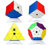 OJIN MoYu MOFANGJIAOSHI Cubing Classroom MFJS Meilong Series Cube Bundle Megaminx & Skewb & Square-1 & Pyramid Bright Cube con Paquete de Regalo + Cuatro Cubos trípodes (Sin Etiqueta)