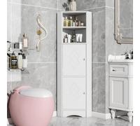 Ojiuboo, Mueble de baño moderno y minimalista con dos compartimentos, un compartimento abierto y un estante ajustable - perfecto para el baño (36,5 x 36,5 x 155 cm) (blanco)