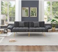 Ojiuboo Sofá cama doble plegable moderno y versátil con respaldo y reposabrazos ajustables, funda de terciopelo, ideal para sala de estar, con cojines cómodos, 215 x 81,5 cm (gris)