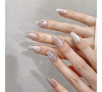 Ojo de gato desnudo uñas hechas a mano uñas largas uñas a presión hechas a mano, pegatinas de uñas removibles suaves(Purple Short ladder,Xs)