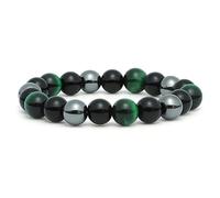 Ojo de tigre de obsidiana de 10 mm y perlas magnéticas Pulsera Mala Pulsera de meditación Buda Budista tibetana, 10 mm, Cristal