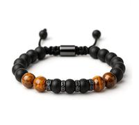 Ojo de Tigre pulsera para los hombres, 8MM Negro Onyx pulsera, regalo para el padre, abuelo, hijo, tío, amigo, amante, la Navidad y el Día de San Valentín regalos para la felicidad y la prosperidad