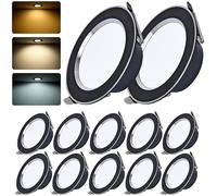 Ojos de Buey Led para Techo Focos Empotrables Led Extraplano Foco Empotrable Ojo Interior Downlight Baño Luces No Regulable, 5W AC 220V, Corte 70-90mm, para Salón Cocina Baño, Pack de 12 (Negro)