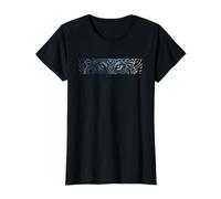 Ojos De Lobo Ornamentales Azul Geométrico Animal Retrato Arte Camiseta gráfica económica, Mujer, Negro, S