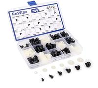 Ojos de Seguridad para Amigurumi Peluches 6-16 mm - RuWfpz 6 Tamaños de Ojos Amigurumi de Plástico con Arandelas, 244 Piezas de Ojos de Muñecas de Juguete Negro para Manualidades