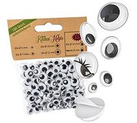 Ojos móviles autoadhesivos Kitchen Helpis®, 180 piezas, característica única: ojos móviles ovalados y ojos móviles con pestañas, ojos adhesivos, ojos bamboleantes autoadhesivos, ojos manualidades