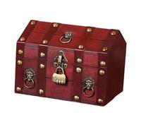 OJREEUB Baúl del tesoro pirata con cerradura de combinación de madera, creativo, decorativo, rojo, 24 x 17 x 18 cm