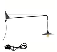 OJXIER Aplique de pared de brazo largo oscilante, lámpara de pared vintage de hierro negro E27 con interruptor y cable, 30 cm x 120 cm x 50 cm, Negro, Interior, Industrial, Rústico