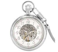 OJXIER Reloj de Bolsillo mecánico automático Dorado Noble para Hombre sin Cubierta, Esfera con números, Cadena Gruesa Duradera, Colgante, Regalo para mamá