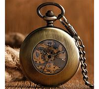 OJXIER Reloj de Bolsillo mecánico de Cuerda automática Brillante con Cubierta Redonda Hueca, Reloj de Bolsillo Colgante automático Retro, Talla única B