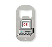 Ok PC Personal Computer Retro Pixel Art Abrebotellas de Acero Inoxidable Plata