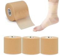 OK TAPE Cinta adhesiva preenvasada (4 rollos) - Espuma protectora atlética para deportes, protección para tobillos, muñecas, manos y rodillas, 7cm x 27m,Beige