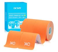 OK TAPE Cinta Cinemática Precortada de 25cm, 20 tiras, cinta deportiva elástica de algodón, sin látex, 5 cm x 5 m(2 Rollos,Naranja)