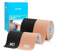 OK TAPE Cinta Cinemática Precortada de 25cm, 20 tiras, cinta deportiva elástica de algodón, sin látex, 5 cm x 5 m(2 Rollos,Negro+Beige)