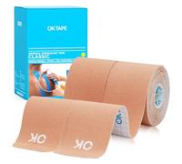 OK TAPE Cinta Cinemática Precortada de 25cm, 20 tiras, cinta deportiva elástica de algodón, sin látex, 5 cm x 5 m(2 Rollos,Beige)