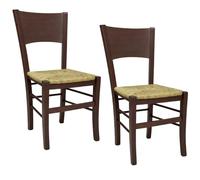 OKAFFAREFATTO MADDALONI Lucy - Juego de 2 sillas de comedor de madera de nogal oscuro con asiento de paja