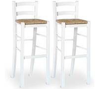 OKAFFAREFATTO MADDALONI Par de taburetes altos 80 cm de madera blanca con respaldo y asiento de paja