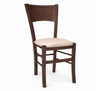 OKAFFAREFATTO MADDALONI Silla de comedor Lucy de madera de nogal oscuro con asiento acolchado beige