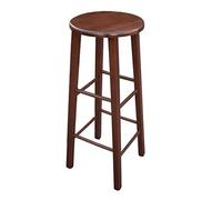 OKAFFAREFATTO MADDALONI Taburete silla de madera maciza con asiento redondo de color nogal oscuro alto 80 cm desde el suelo con patas rectas