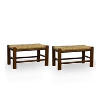 OKAFFAREFATTO MADDALONI Taburetes de relax par reposapiés de madera de nogal oscuro con asiento de paja