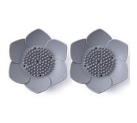 Okami Products Jabonera de silicona con flores japonesas, paquete de 2 jaboneras (gris)