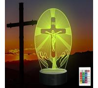 Okayera - Luz nocturna de cruz de Jesús, ilusión religiosa 3D, holograma óptico, lámpara LED, 16 colores cambiantes, control remoto, temporizador, regalo creativo de cumpleaños cristiano para mamá,