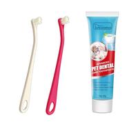 Okaywork Kit dental 60g para perros y gatos + 2 cepillos dientes gato y perro doble color | pasta de dientes para perros y gatos menta pomelo | anti placa y sarro, limpia dientes perro, aliento fresco