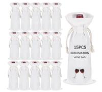 OKBA 15 bolsas de regalo de vino por sublimación en blanco, bolsa de lona para botella de vino con cordón, adecuada para sublimación, serigrafía, grafiti de bricolaje