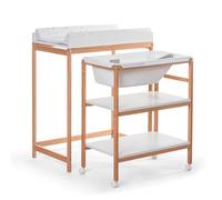 OKBABY Woody - Cambiador de madera con bañera ergonómica y ruedas, completo con cambiador suave para recién nacidos - 0-12 meses (11 kg) - Blanco