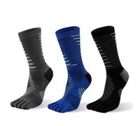 Okdance Calcetines de longitud media para correr, para hombre, material Coolmax, de secado rápido, separador de dedos para senderismo, correr, maratón, senderismo, Gris/azul/negro, M