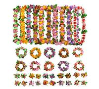 Okeeyseda 10 Juegos de Flores Hawaianas Leis Tropical Luau Suministros para Fiestas de Hula Garland Collares Pulseras para Decoraciones Hawaianas