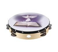Okeeyseda 10 Pulgadas de Madera Pandereta Biblia MúSica Instrumento de PercusióN Pandereta Doble Pandereta Jingle Instrumento de PercusióN para la Iglesia