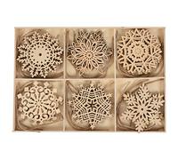 Okeeyseda 24 Piezas/Caja Vintage de Nieve Navidad Adornos Colgantes de Madera Adornos para áRboles de Navidad Adornos NavideñOs Regalos A