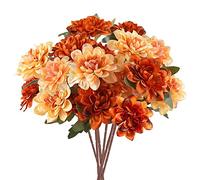 Okeeyseda 6 Uds Flores Artificiales de OtoñO, 18 Cabezas de Seda Flores Falsas de Mamá Crisantemo de ImitacióN Naranja Flores para DecoracióN del Hogar