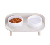 Okeeyseda Alimentador para Mascotas, Comedero Doble Antigolpes, Alimentador de Agua Potable para Perros y Gatos, Protección Cervical, Suministros para Mascotas, Color Cremoso