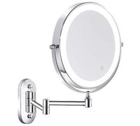 Okeeyseda Espejo de Maquillaje del Cuarto de BañO de Tocador Montado en la Pared con LED Giratorio Plegable Iluminado Espejo CosméTico de Aumento 1X / 5X