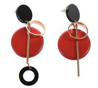 Okeeyseda Gota Roja Pendientes Redondos De Madera Para Las Mujeres Geometría Aleación Hueca Cuelga Pendiente Joyería Étnica Regalos