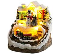 Okeeyseda Juegos de Casas de Pueblo de Navidad, Figuras de ExhibicióN de Tren Giratorio, Luces LED, DecoracióN NavideñA Musical, MuñEco de Nieve