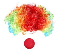 Okeeyseda Nariz de payaso espuma roja + Peluca de payaso multicolor para vestido de lujo de cosplay mascarada
