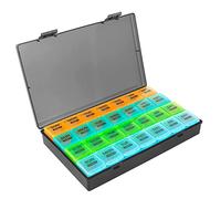 Okeeyseda Organizador de Pastillas Mensual 1 Vez Al DíA, con 28 Compartimentos Caja Dispensadora de Pastillas para 4 Semanas con Tapas Abatibles, Caja Organizadora Diaria