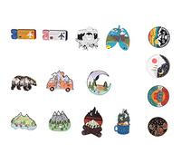 Okeeyseda Paquete de 15 Alfileres de Esmalte para Exteriores, Conjunto de Alfileres de Esmalte EstéTico, Alfileres de Botones Naturales, Alfileres de Solapa Vintage, Alfileres de Camping