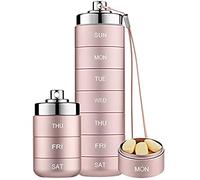 Okeeyseda Pastillero de Metal Semanal, Apilable, Impermeable, de Viaje, Pastillero, Contenedor de Pastillas, Organizador Diario de Medicamentos de 7 DíAs, Color Rosa