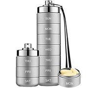 Okeeyseda Pastillero de Metal Semanal, Apilable, Resistente Al Agua, para Viaje, Pastillero, Pastillero, Organizador Diario de Medicamentos de 7 DíAs, Gris