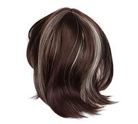 Okeeyseda Peluca de Cosplay para Mujer Cabello Mediano Cabello Medio con Flecos Dorados Mixtos + MarróN